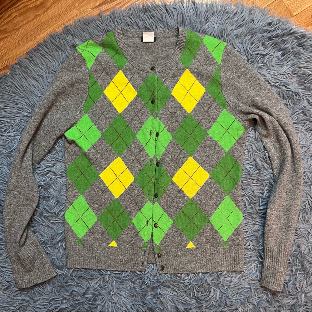 J. Crew Gray and Green Argyle Cardigan